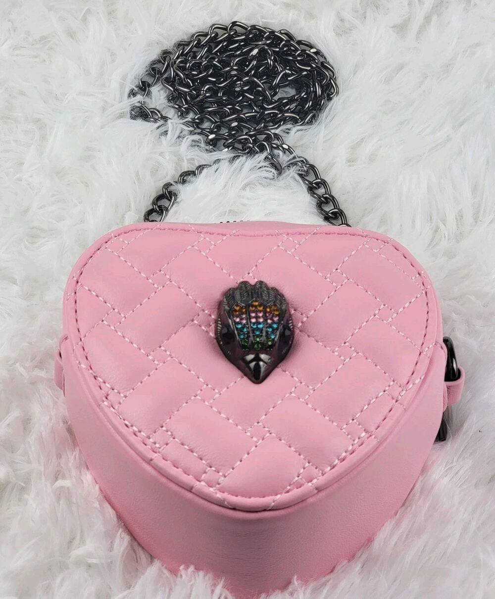 Heart Designer Mini Purse Pink Crossbody 24" Black Chain Zip Small Bag Y2K Eagle